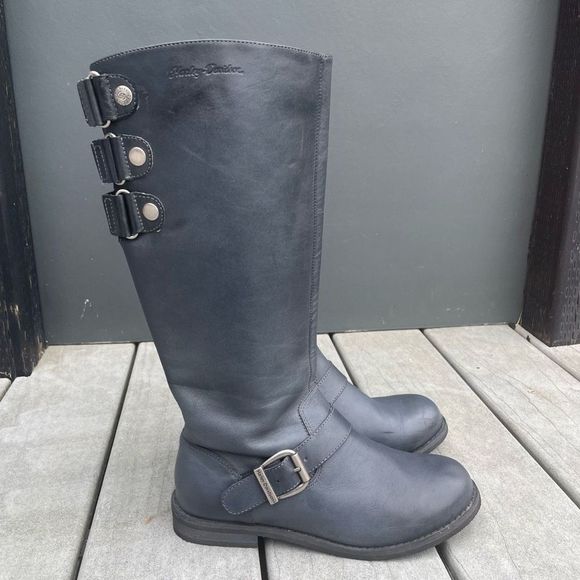 Harley Davidson Motorcycle Riding Boots Grey Tall Logo Women's US 7 - Picture 1 of 12